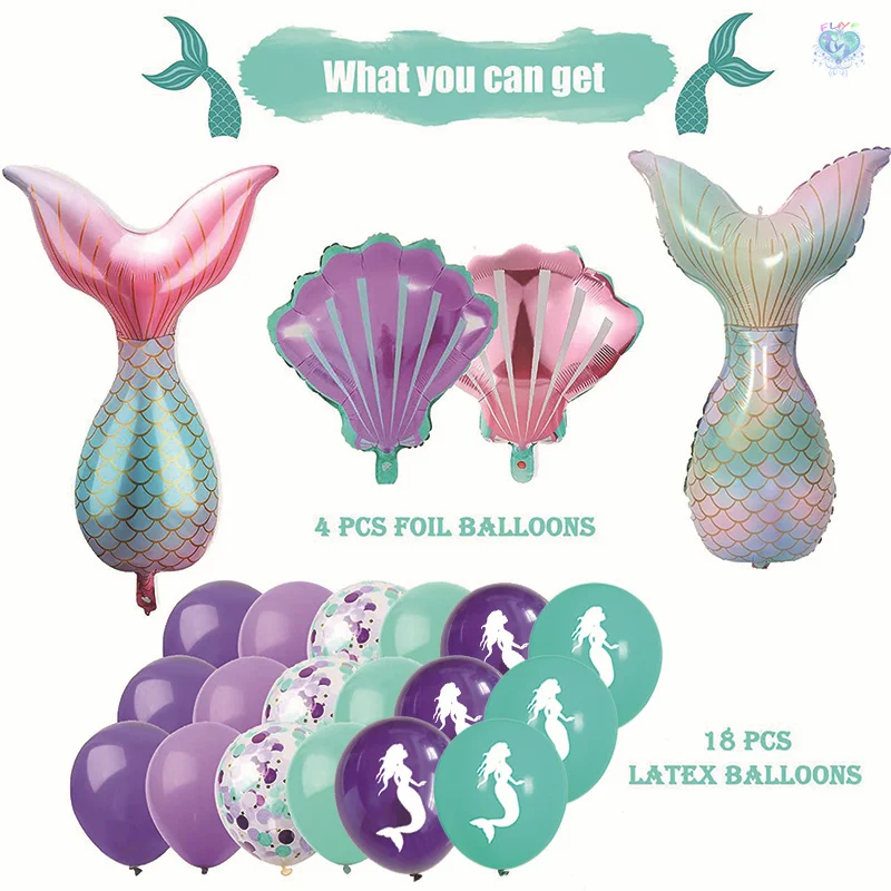 

Cartoon Fishtail Theme Balloon Set Combination Aluminum Film First Birthday Scene Decoration Party Supplies Beauty Boy Girl Home
