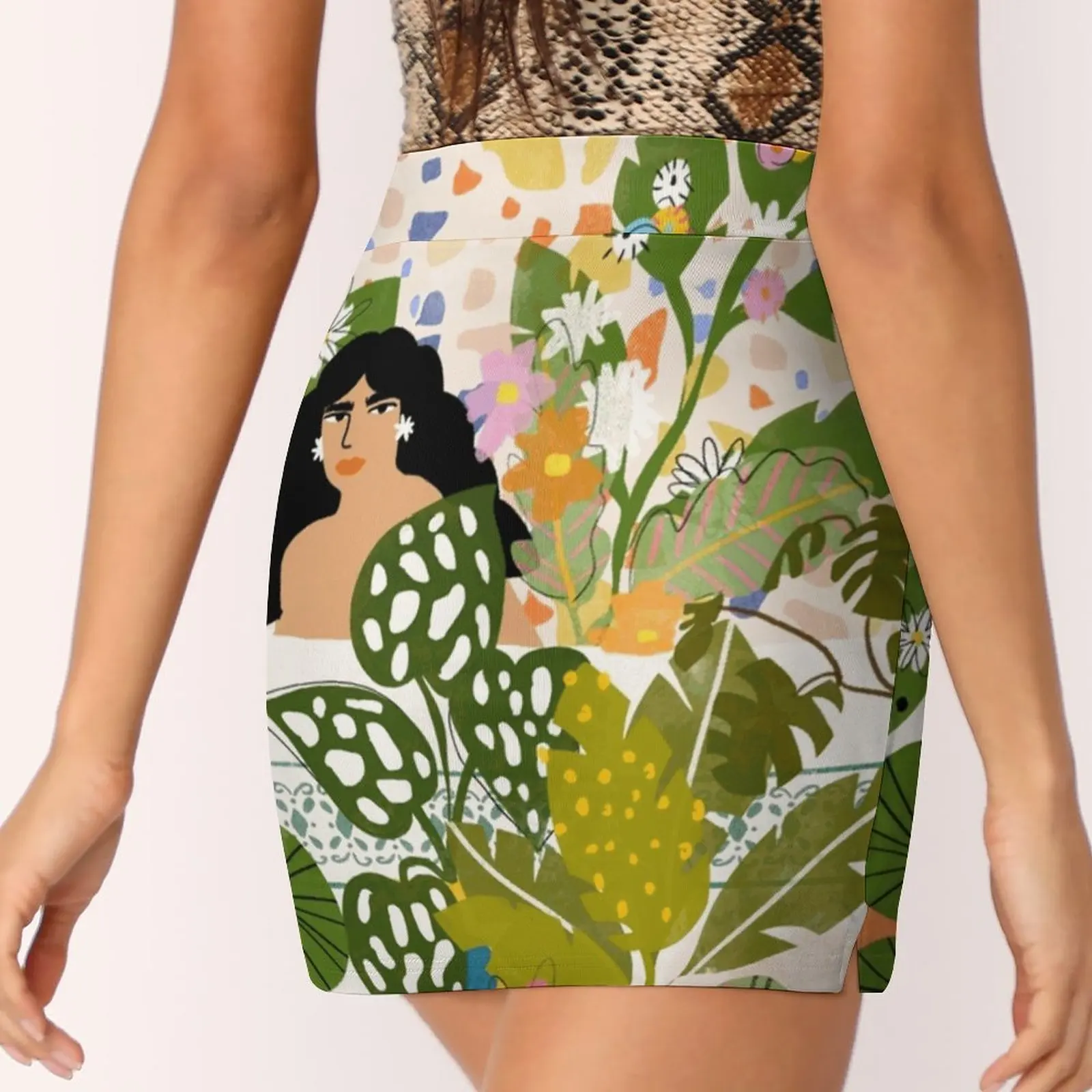 Купание с растениями новые женские юбки двухслойное короткое платье принтом