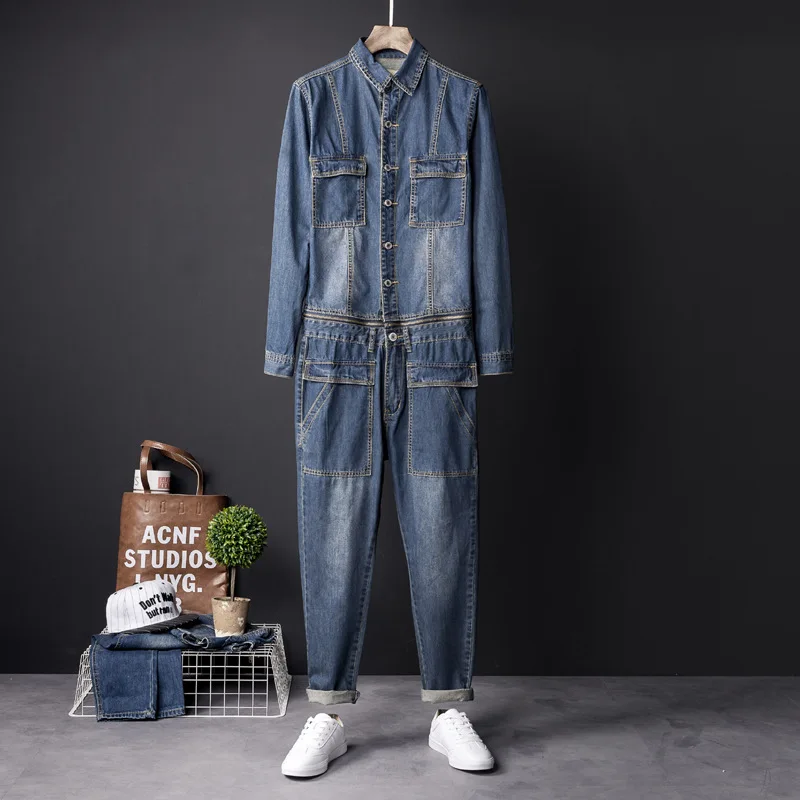 

Japanese Retro Denim Jacket and Jeans Men and Women Jumpsuit Detachable Denim Suit Overalls Full Length Tousers