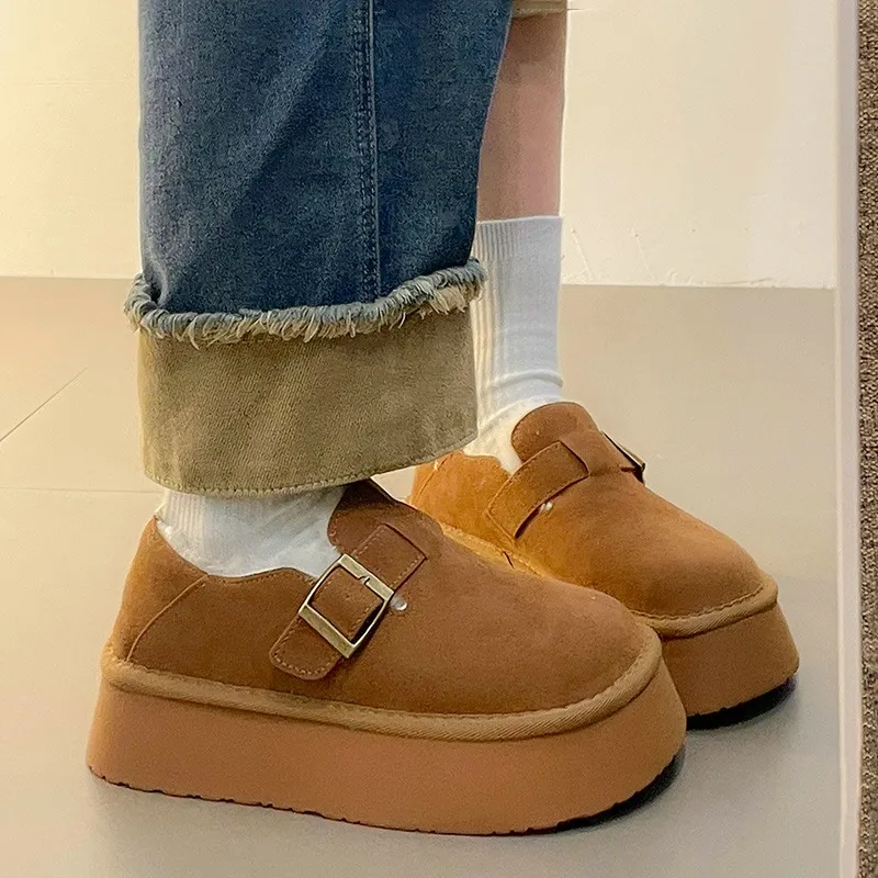 Зимняя обувь женские сабо на платформе новые криперы меху зимние сапоги из