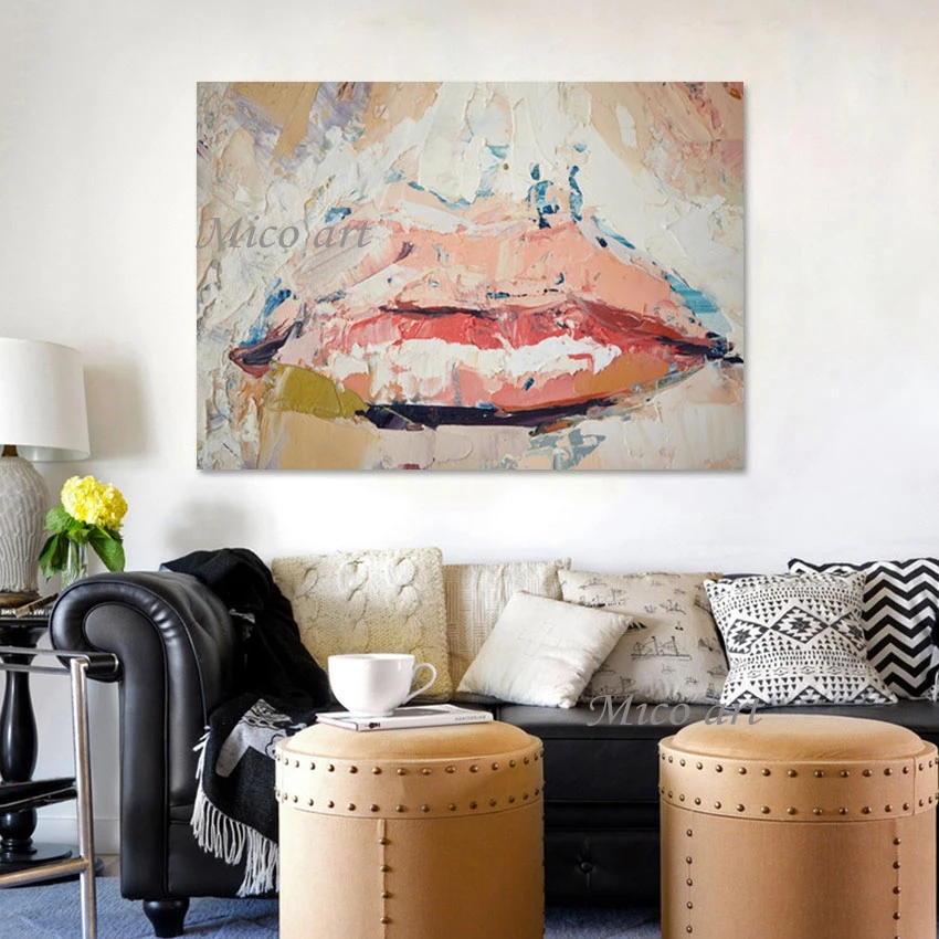 

Abstract Wall Art Thick Acrylic Texture Palette Knife Oil Painting Unframed Mouth Lip Hand-painting Canvas Picture Hotel Artwork