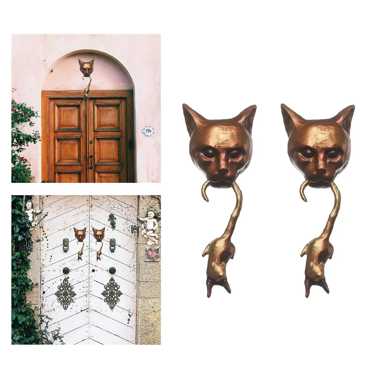 

2x Cute Cat Biting Mouse Wall Statue Art Sculpture Indoor Outdoor Decor