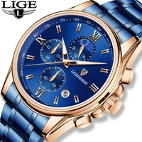 lige 2022 new fashion watches with stainless steel top brand luxury sports chronograph quartz watch men relogio masculinobox