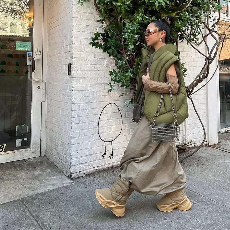 

Jacket Women Winter Green Fashion Streetwear Warm Vest Sleeveless Designer New Loose Women's Down Cotton Vest Bodywarmer 2022