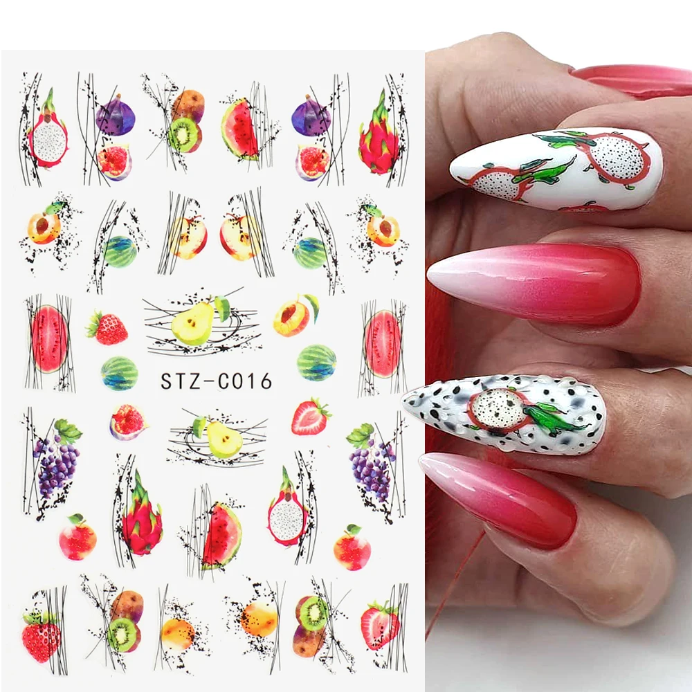 Наклейка для ногтей в виде фруктов папайя и питайя летние 3D тропические Слайдеры
