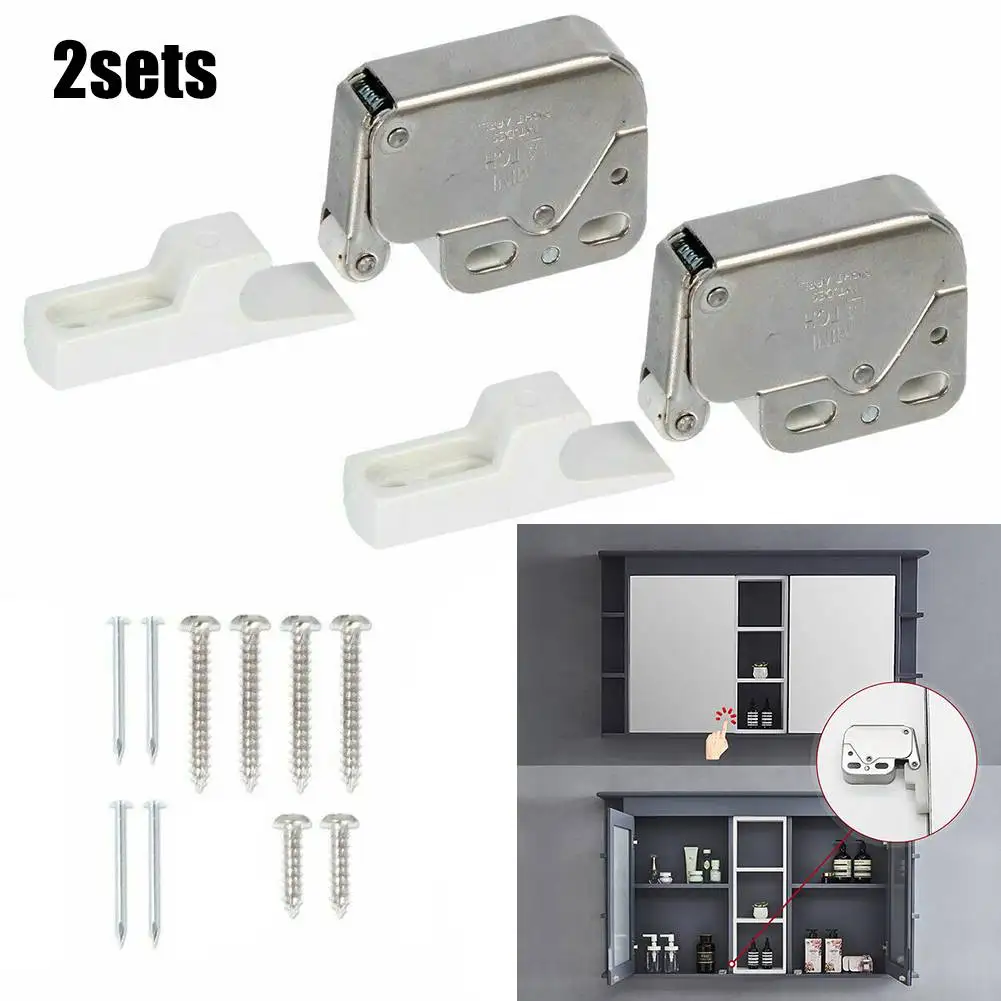 

2sets Mini Push-type Catch Latch Cabinets Lock Automatic Spring Catch Lock Bolt Furniture Security Locks Door Trunk Lock