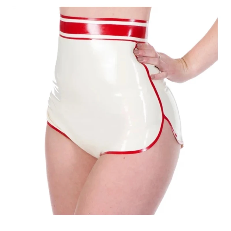 Купи High Waist Latex Tight Shorts Boxer Rubber Underwear White with Red Size XXS-XXL за 1,499 рублей в магазине AliExpress