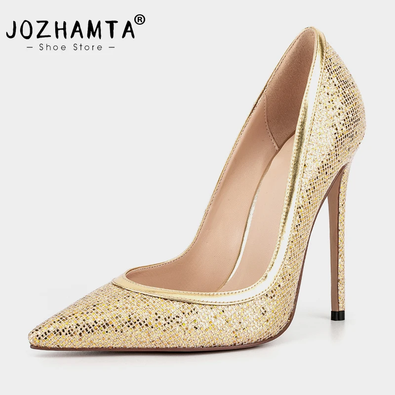 

Женские туфли-лодочки JOZHAMTA размеров 35-45 с острым носком, привлекательные блестящие туфли на тонком высоком каблуке для женщин, обувь для вечерние НКИ, свадьбы, офиса, 2023