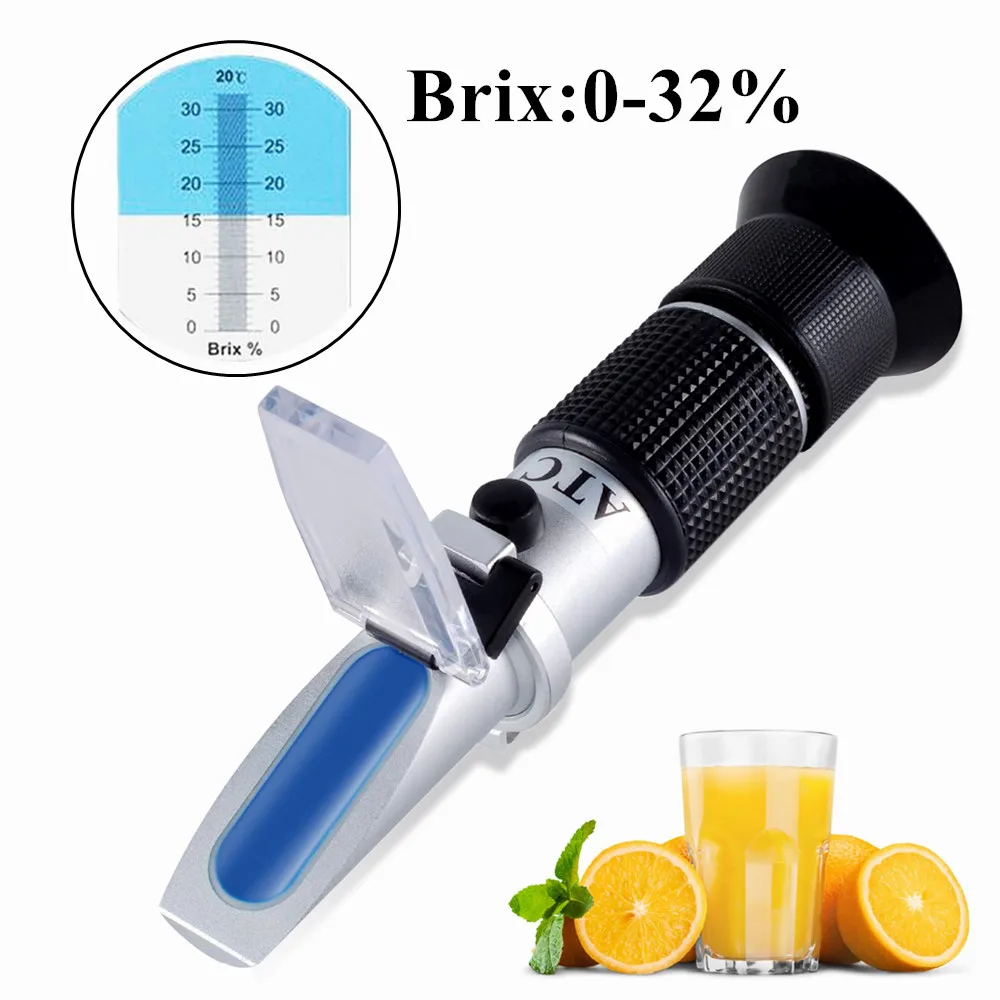 

Handheld Sugar Refractometer Densimeter 0-32% Brix Sugar Concentration Sugar Tester Device Fruits Grapes ATC