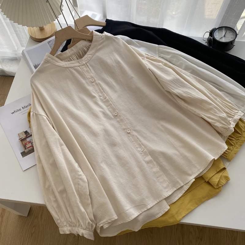 Удобные хлопковые рубашки с рукавами-фонариками и длинными рукавами женские