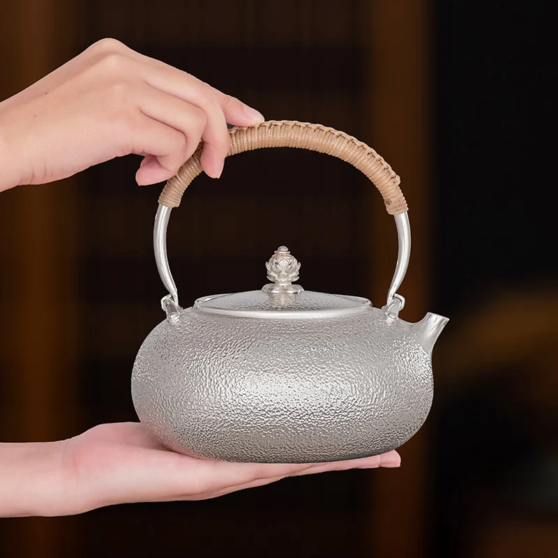 

Pure Handmade Silver Pot Sterling Silver 999 Kettle Special Japanese-style Small Silver Teapot 1100ml