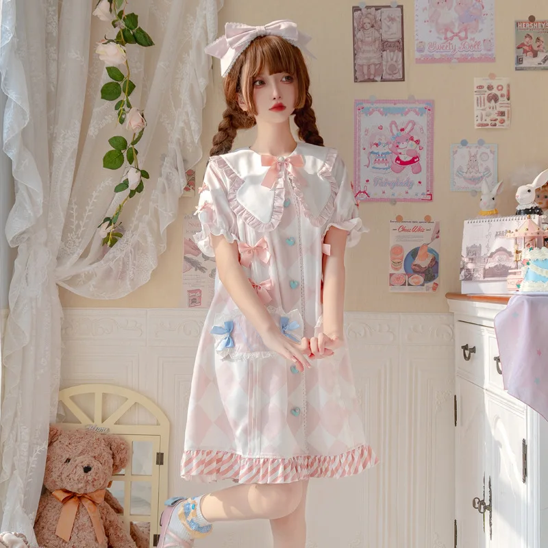 

[Children's dream paradise] Cute Women Lolita OP Dress Spring Autumn Japanese Harajuku Short Sleeves Dress Fairy Vestidos
