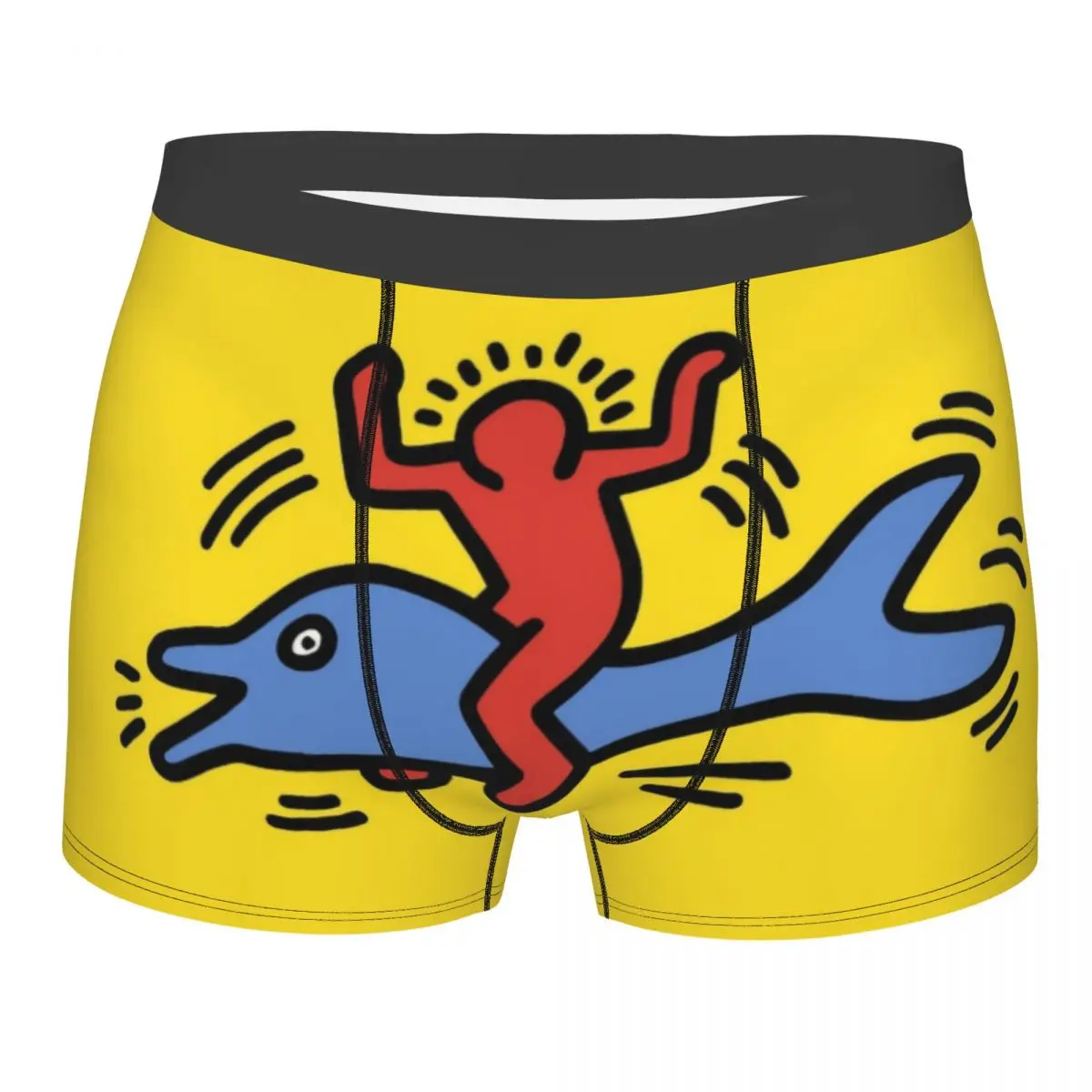 

Мужское сексуальное нижнее белье Haring с дельфином для верховой езды, трусы-боксеры Keith Pop Art, эластичные шорты, трусы, трусы