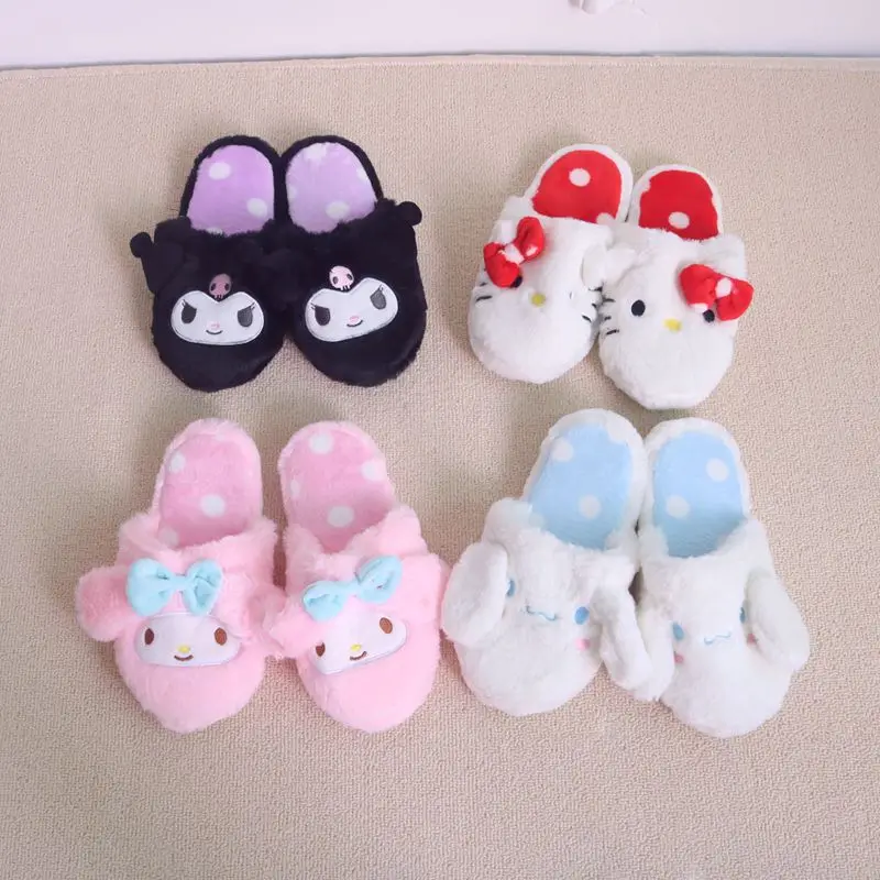 Japanese Anime Slipper Cartoon Warm Plush Home Shoes Kuromied Flat Non-slip Indoor Slippers Gifts For Girl Autumn Spring Pink