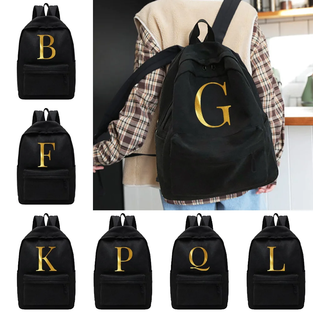 

Unisex Shoulder Backpack Casual Hiking Travel Laptop Backpack Outdoor Sport School Bag Gold Letter Print Large Capacity Rucksack