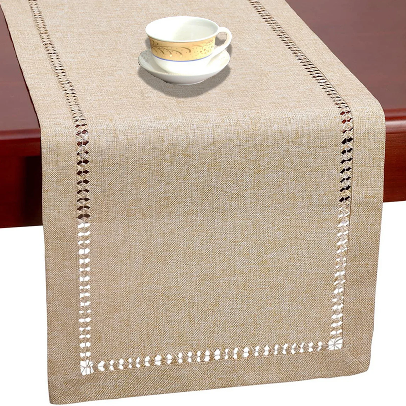 

Handmade Hemstitch Table Runners Rectangular Dresser Scarf Farmhouse Style for Home Outdoor Wedding & Dinner Decors TJ7316
