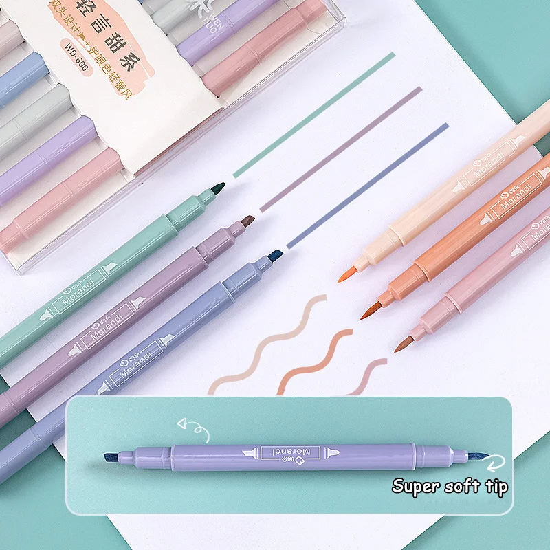 

6 pcs/set Double Tip Highlighter Pens Kawaii Candy Color Manga Markers Midliner Pastel gel set Stationery journal supplies