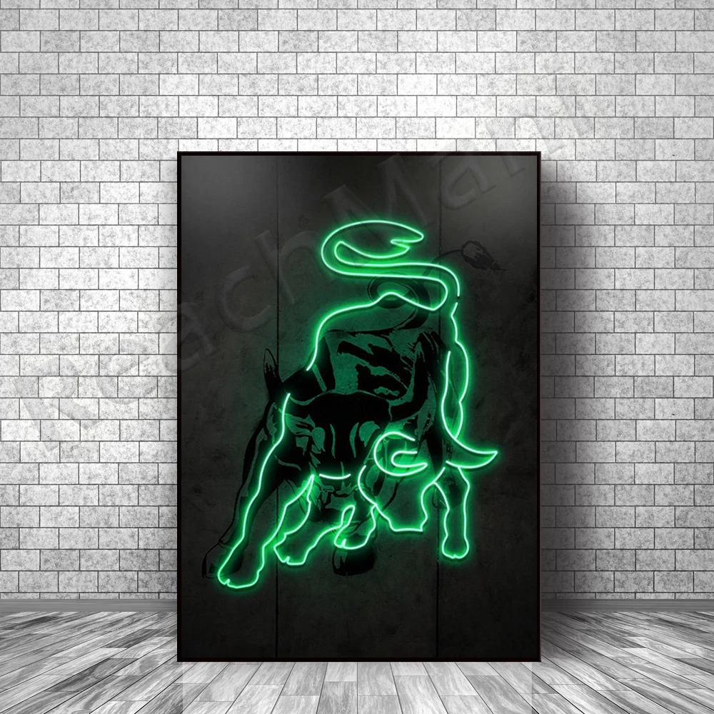 

Neon Wall Street Bull inspirational wall art poster, stock market sign, forex trading inspiration, trader art gift office decor