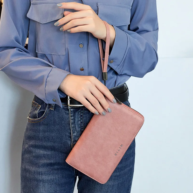 Aliwood Large Capacity Leather Women's Wallet RFID Zipper Long Female Purse Clutch Money Clip Document Bag Card Holder Carteras