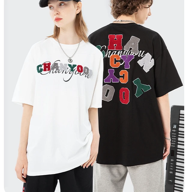 

2022 new fashion men's men's American embroidery INS short sleeve men's summer large size T-shirt clothes knit top design sense