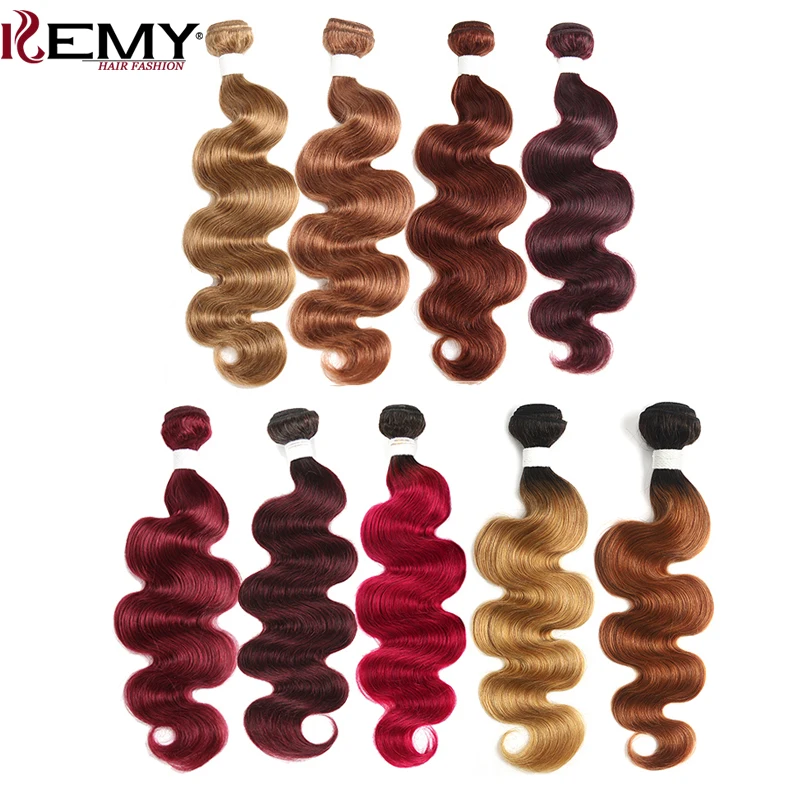 Blond Brown Red Color Human Hair Bundles 1/3 PCS Brazilian Body Wave Human Hair Extension 8-26 Inch Remy Hair Weave Bundles KEMY