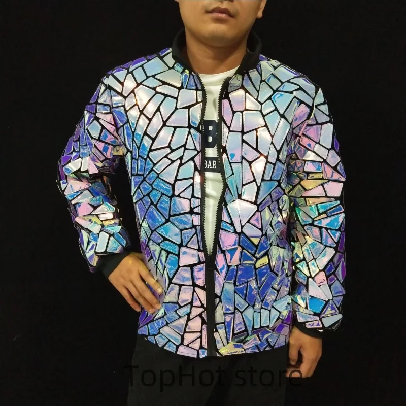 Мужская блестящая куртка фиолетовая зеркальная костюм для выступлений на сцене