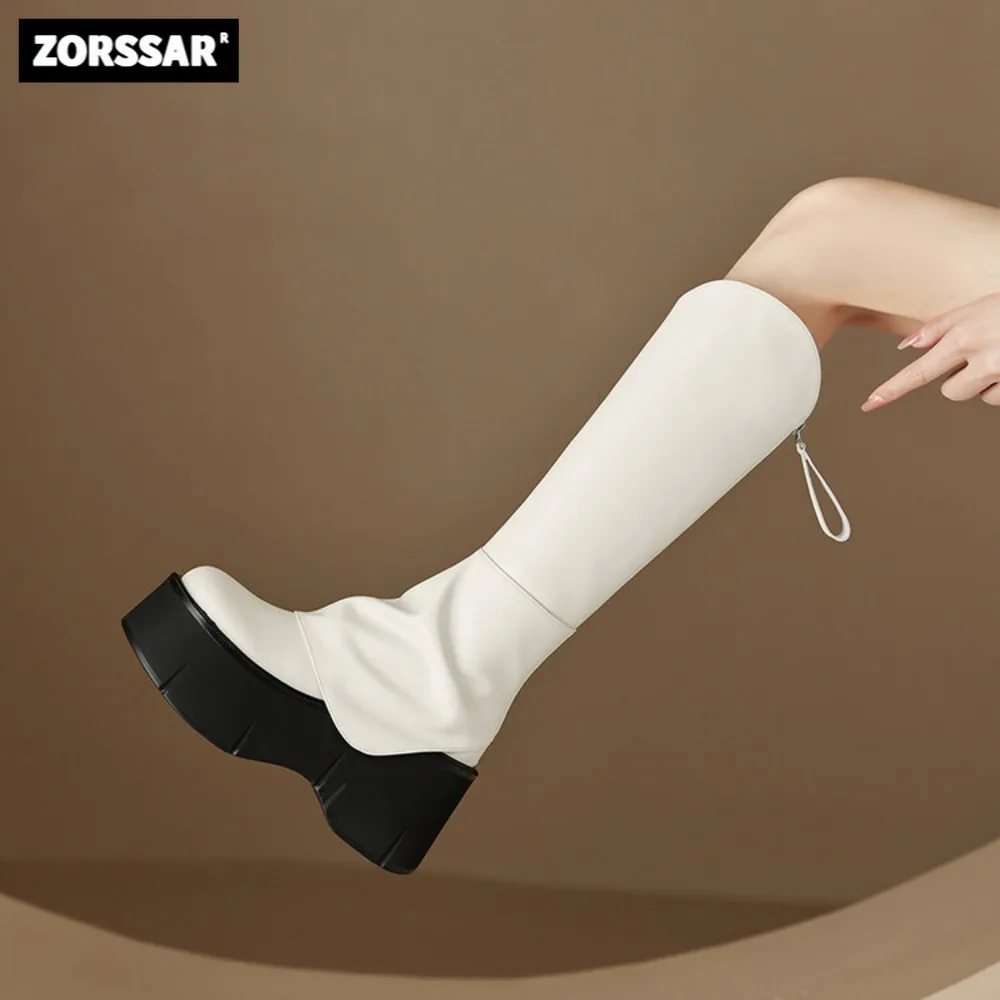 Сапоги женские до колена на танкетке из бычьей кожи, модные сапоги для верховой езды, высокие сапоги В рыцарском стиле, обувь на платформе и высоком каблуке