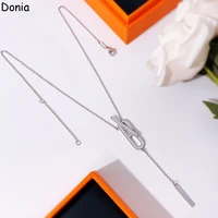 donia jewelry european and american fashion pig nose titanium steel micro set zircon necklace tassel pendant