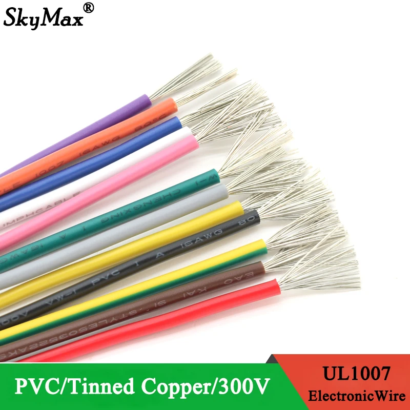 

2/10M UL1007 PVC Tinned Copper Wire Cable 16/18/20/22/24/26/28/30 AWG White/Black/Red/Yellow/Green/Blue/Gray/Purple/Brown/Orange