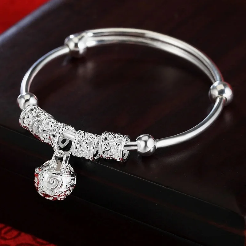 

925 Sterling Silver Women's Bracelet Bell Bracelet Adjustable Women's Silver Chain Kids Bracelet Baby Bracelet Women's Jewelry