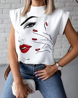 fashion women lips eyelash print sleeveless blouses shirts 2022 summer ladies elegant office lady casual tops blusa streetwear
