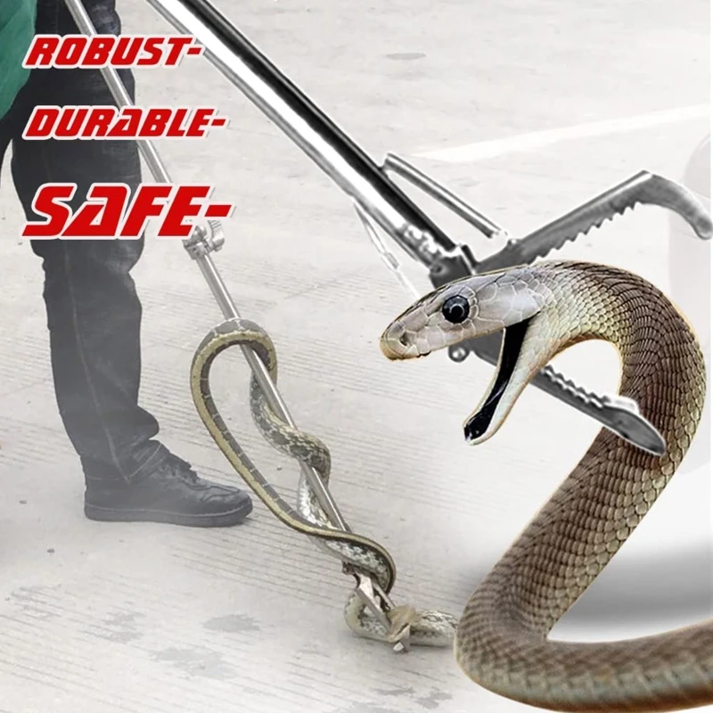 

47-inch Stainless Steel Professional Standard Snake Tong Reptile Grabber Snake Catcher Wide Jaw Handling Tool
