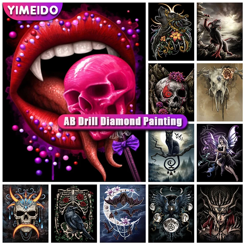 

YIMEID 5d Diy AB Diamond Painting Cross Stitch Skull Halloween Gift Diamond Embroidery Cartoon Rhinestone Mosaic Needlework Art
