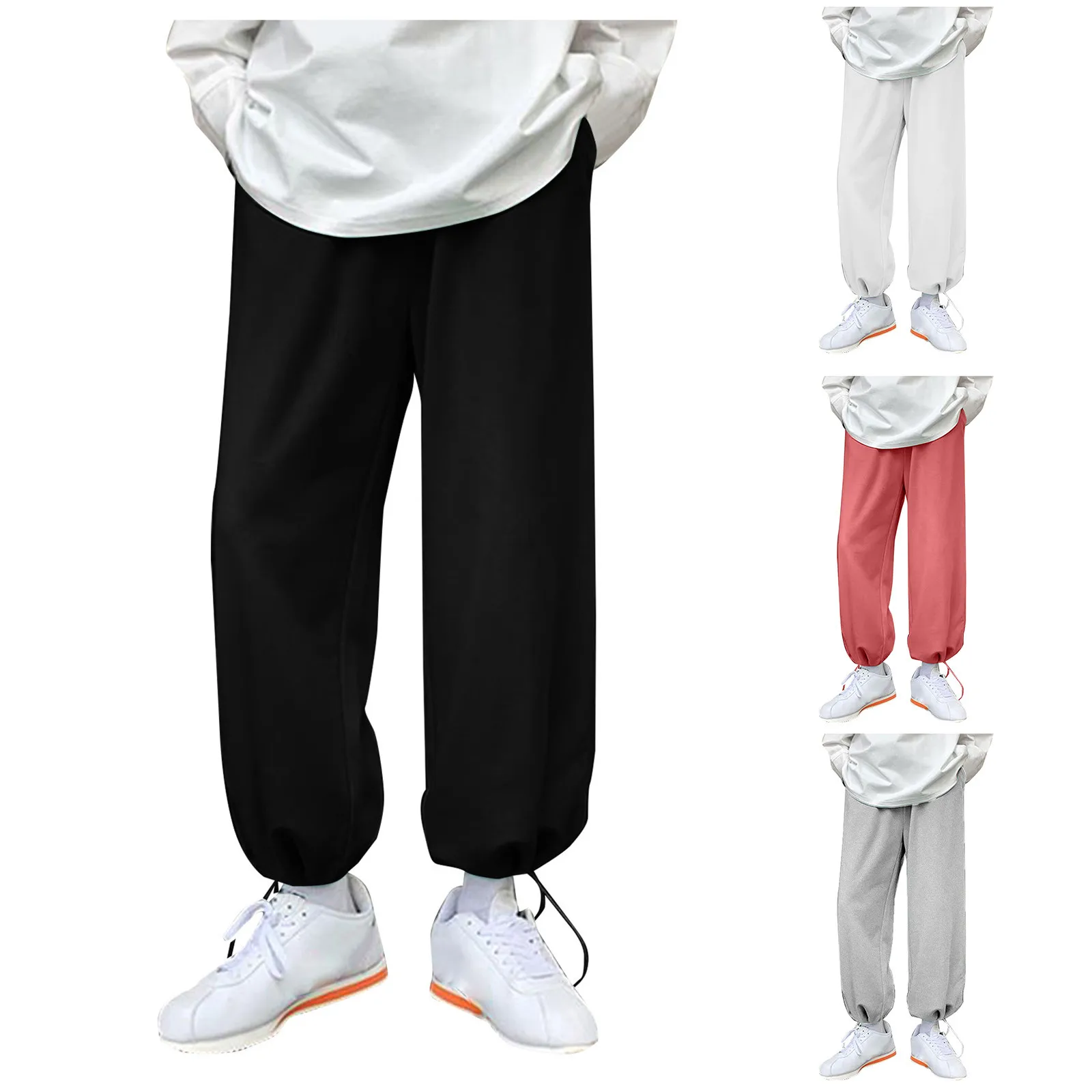 

Men's Sports Color Solid Trousers Trousers Lace-up Cropped Autumn&Winter Casual Men's pants