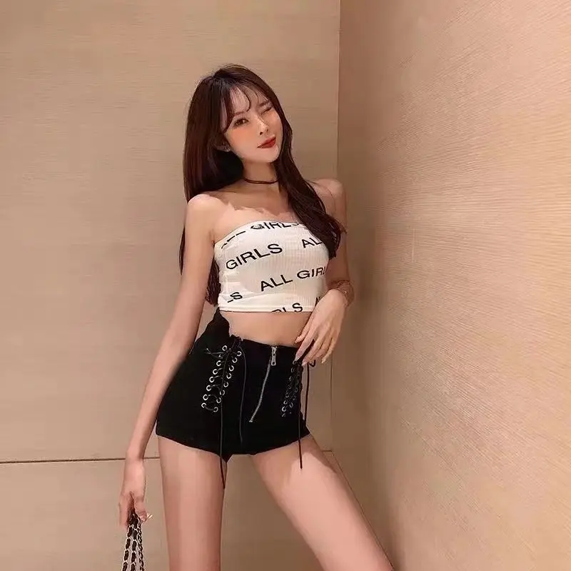 Women Designer Shorts Bandage Zipper Sexy Hot Girls Club-wear Harajuku Slender Denim Hipster Teenagers Summer Popular All-match