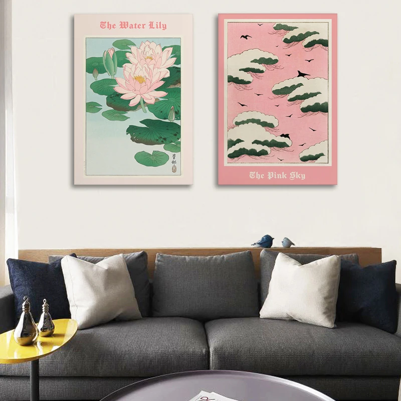 

Pink Sky Water Lily Posters Print Vintage Japanese Wall Art Cover Magazine Canvas Painting Exhibition Home Decoration Room