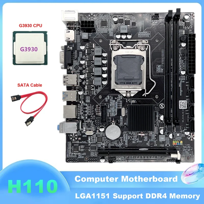 

Материнская плата H110 LGA1151 для компьютера, поддерживает процессор Celeron G3900 G3930, Память DDR4 с кабелем G3930 и SATA