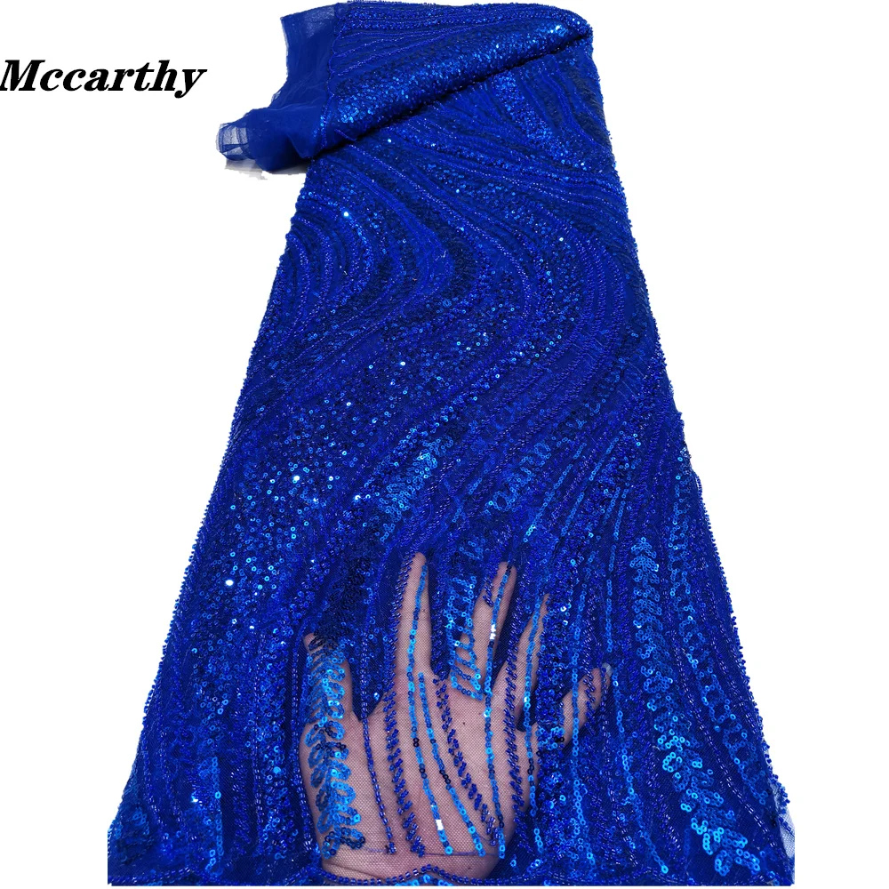 

Mccarthy Sequins Tulle Lace Bule African Sequence Lace Fabric with Beads High Quality Nigerian French Mesh Net Lace Fabric