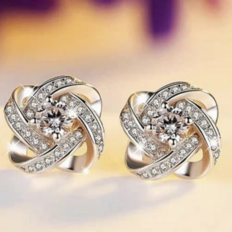 

New Hot Sale Jewelry White Purple Zircon Ladies Temperament Cross Chinese Knot Earrings Jewelry Whole Sale
