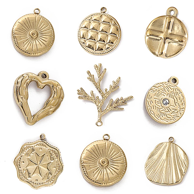 

Stainless Steel Gold Charm Pendant Irregular Embossing Dainty Tree Heart Cross for DIY Necklace Bracelet Jewelry Making Supplies