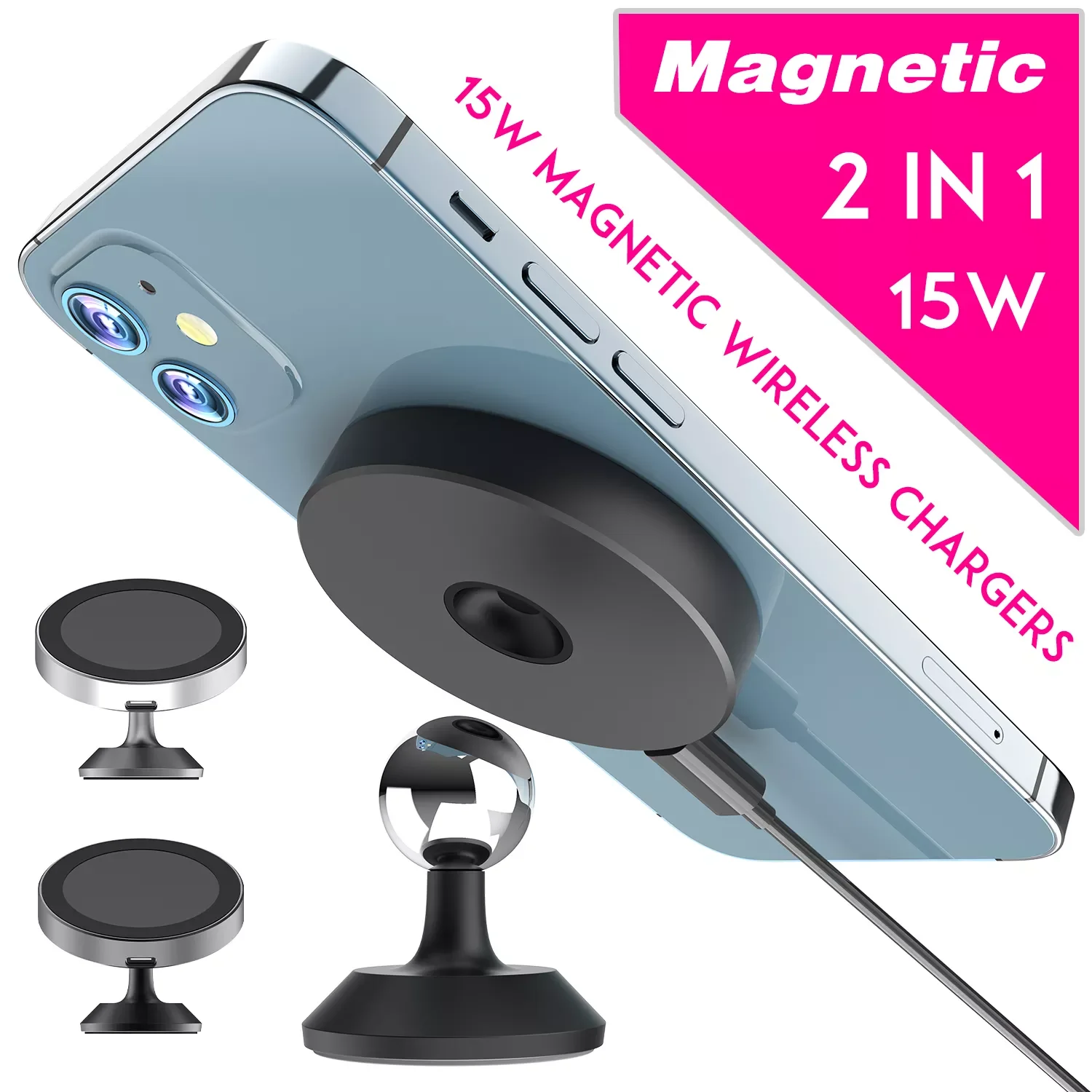 

2in1 15W Magnetic Wireless Charger Qi Wireless Car Charger For mag iPhone 12 13 Pro Max Mini Samsung Huawei Xiaomi