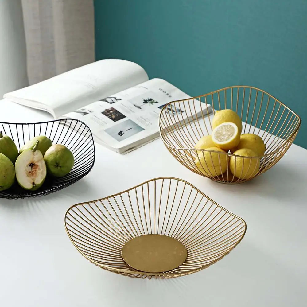 

Creative Irregular Desktop Fruit Basket Kitchen Iron Snacks Candy Storage Basket Drainer Fruit Plate Table Sundries Organizer