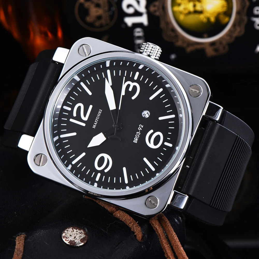 

Роскошные наручные часы ведущей марки AAA с резиновым ремешком, кварцевые Многофункциональные деловые мужские квадратные часы из нержавеющей стали, часы в подарок