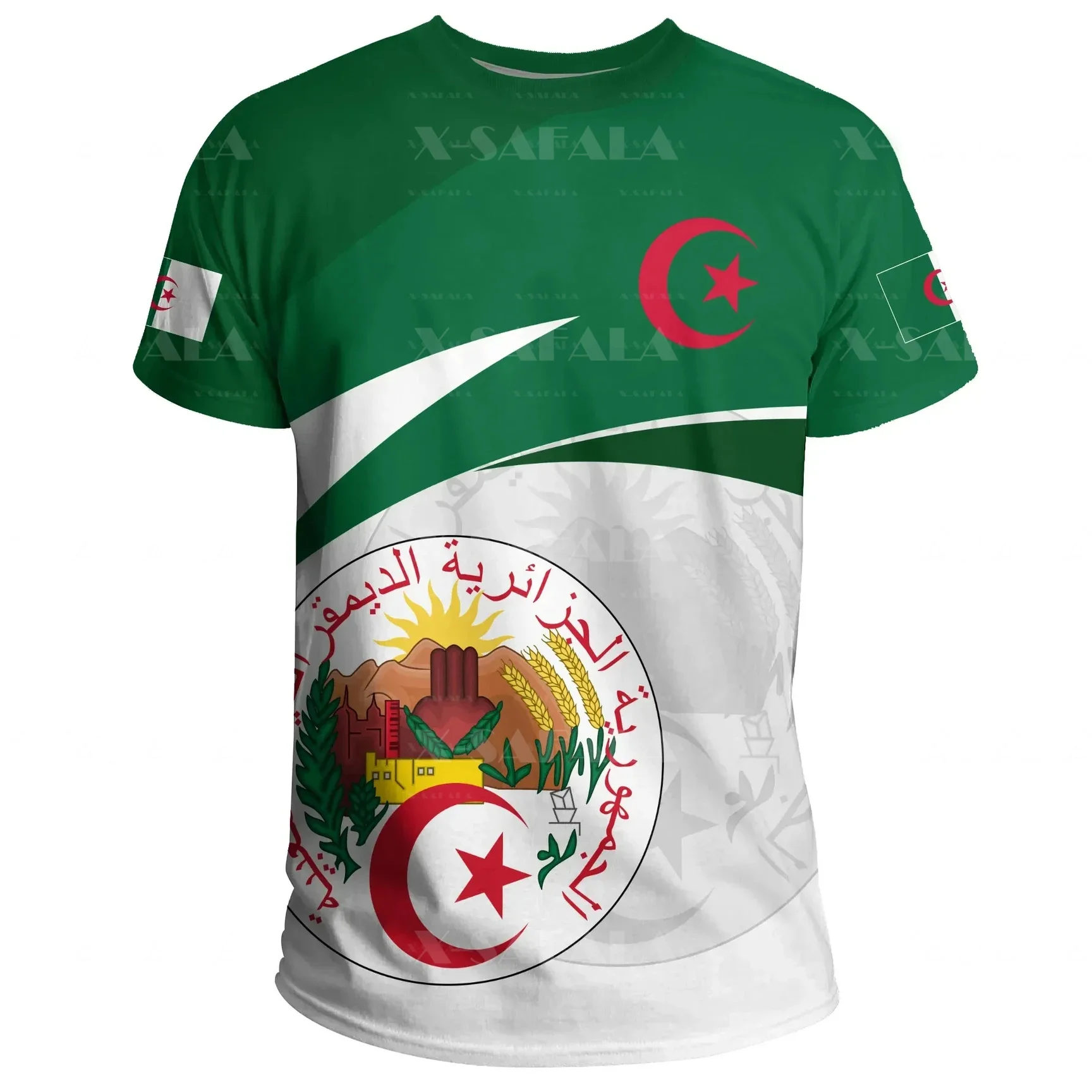 

Algeria Coat Of Arms Country 3D Print Mesh Fiber T-Shirt Top Summer Tee Men Streetwear Shorts Sleeve Sport Casual Clothing