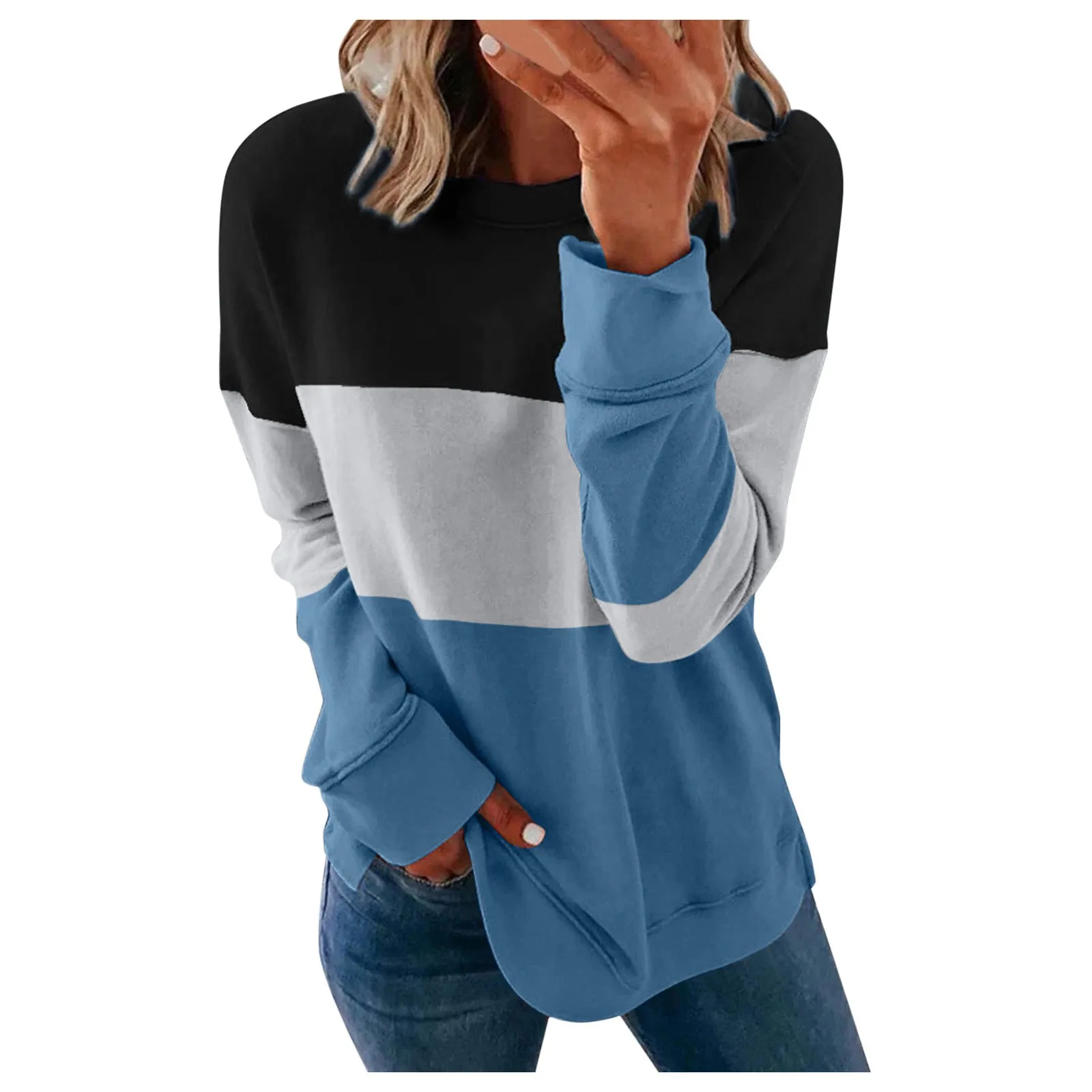 

Women's Casual Color Contrast Off Shoulder Long Sleeve Loose Pullover Sweater Blouses Fall European Clothes y2k t-shirts
