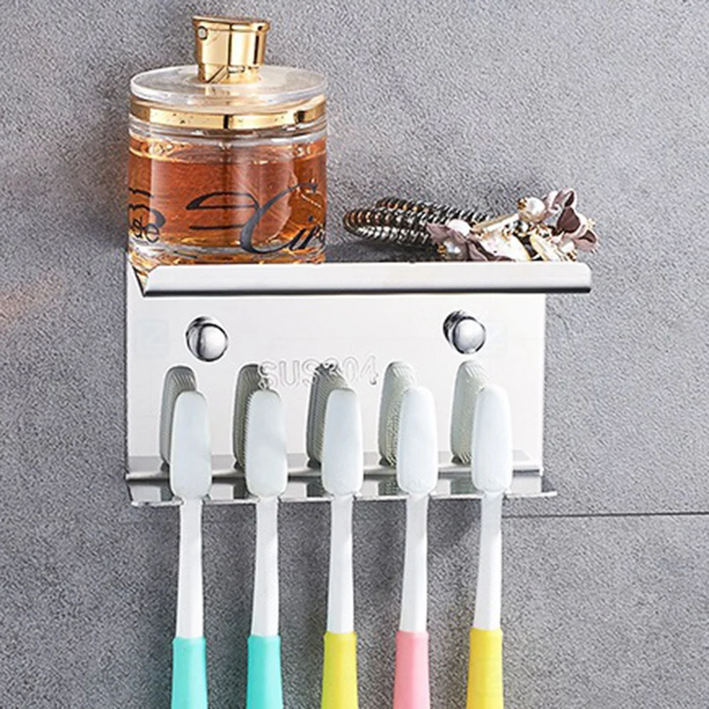 

Bathroom 304 Stainless Steel Holder Wall Mounted Stand Rack Toothpaste Rack for Home Bathroom (Punch - Five-position