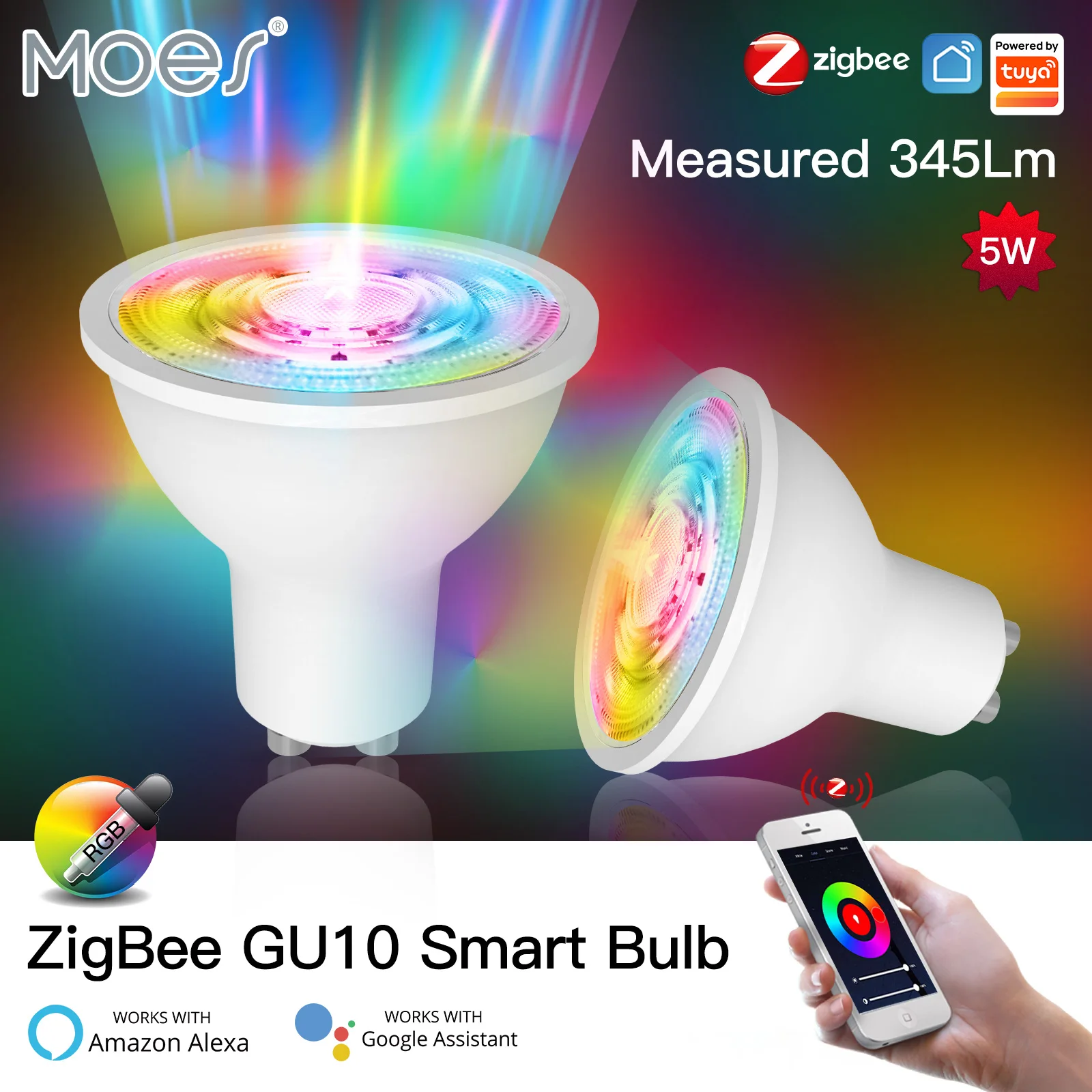Tuya ZigBee GU10 Smart LED Bulbs RGB C+W White 5W Dimmable Lamps Smart Life APP  Control Light Bulbs Work with Alexa/Google