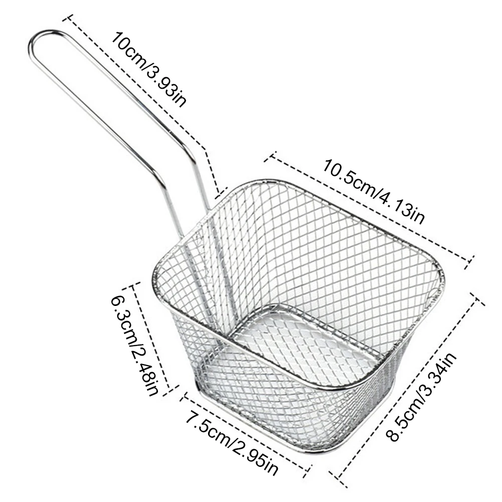 Mini Square Fry Basket Metal French Fries Chips Holder with Handle Desk Food Presentation Mesh Basket Kitchen Accessories Tools images - 6