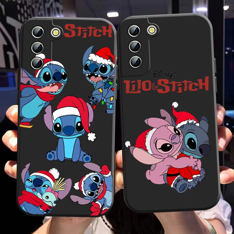 

Merry Christmas stitch Disney Phone Case For Samsung S23 S22 S21 S20 FE Ultra Pro Lite S10 S9 S8 5G S10E M52 Plus Black Cover