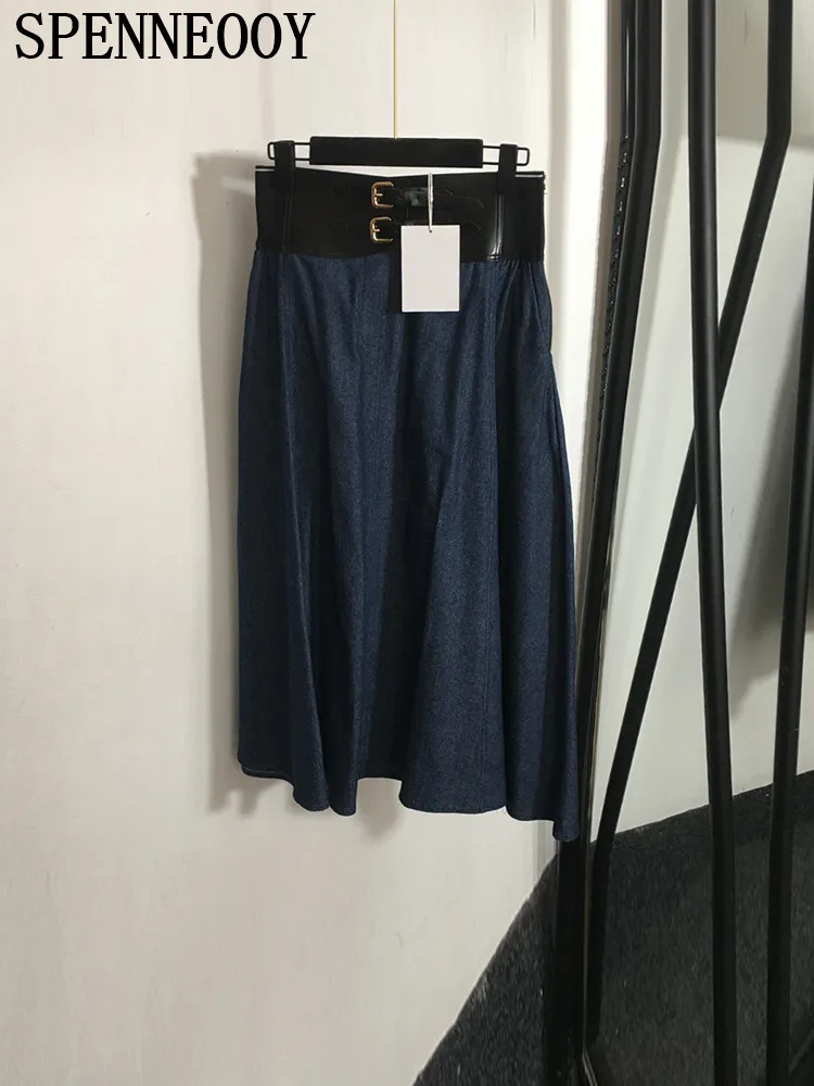 Женская Длинная Юбка-миди SPENNEOOY темно-синяя ковбойская юбка с застежкой-молнией